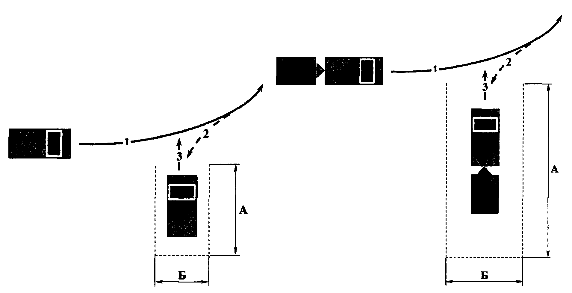 Схема и размеры маневра Постановка транспортного средства на место стоянки при движении задним ходом с поворотом на 90 градусов 